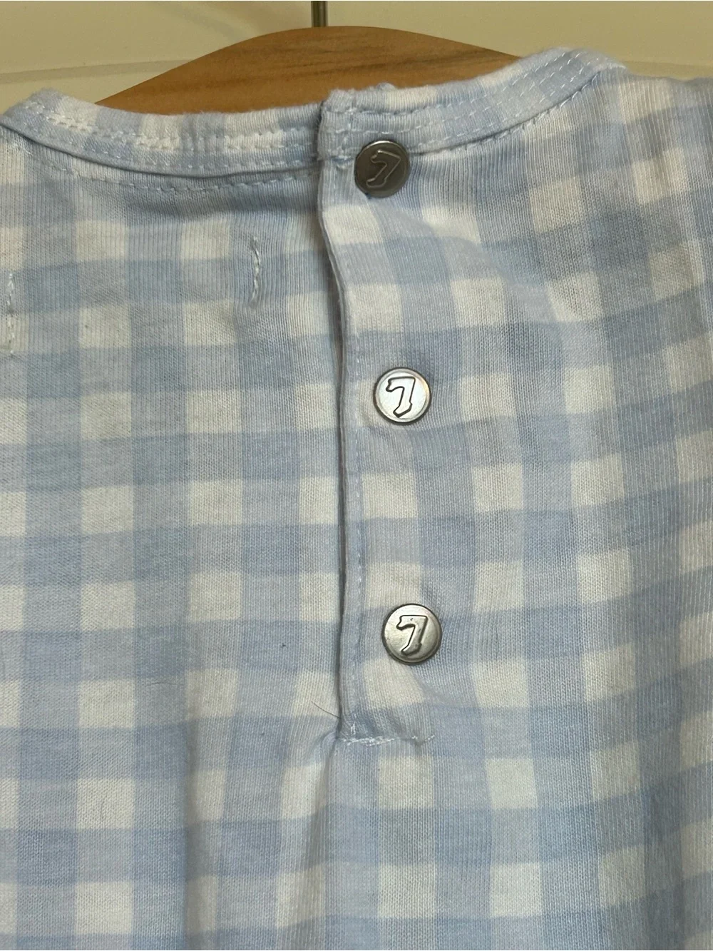 7 For All Mankind Light Blue Gingham Smocked Footie